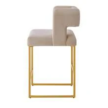 Sillas de bar modernas de altura de mostrador con respaldo cuadrado abierto único, juego de 2 sillas de bar versátiles con patas de hierro resistentes, sillas de altura de mostrador de 26" para islas de cocina, color crema/dorado. - color topo + terciopelo + espuma - Ver 9