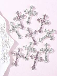 Inlaid Rhinestone Cross Nail ArtCharm, 10pcs 3D Alloy Metal Nai!Rhinestones Dly Nail Accessories - Multicolor - View 3
