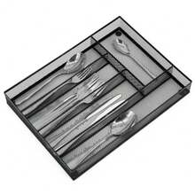 Silverware Drawer Organizer Holder Cutlery Tray Silverware Flatware Storage Divider For Kitchen Bedroom Living Room Mesh Wire With Non-Slip Foam Feet 5 Compoment Black - Black - View 9