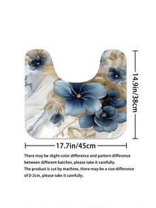 1/3/4-Piece Blue & Gold Floral Bathroom Shower Curtain Set, Including 12 Free Plastic Hooks, As Well As Matching Shower Curtain, Toilet Seat Cover, Bath Mat And Floor Rug. Machine Washable, Ideal For Room Decoration And Summer Styling. - Multicolor - View 8
