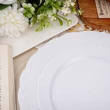 100 Pieces White Plastic Plates - White  Plates - Premium Hard Plastic  Plates For Wedding And Party Use Including 50 Dinner Plates 10 '' & 50 Dert Plates 7.5 '' Variant 1 - 白色 - 查看 4