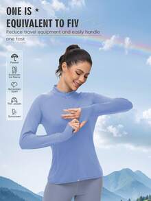 Women's Lightweight Outdoor Jacket With Elastic Stand Collar, Suitable For Running, Fitness, Yoga, Cycling, Hiking, Spring/Summer Sports - Baby Blue - View 5