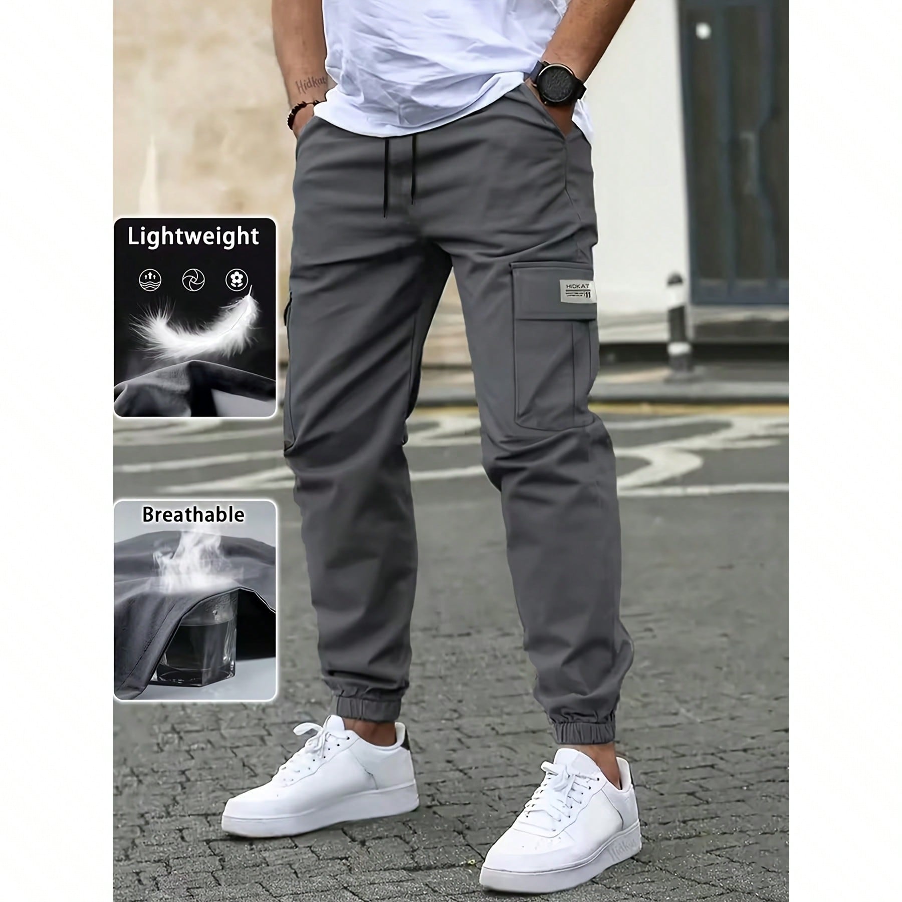 Pantalones cargo para hombre para exteriores, diseño de múltiples bolsillos, cintura con cordón, pantalones deportivos cómodos y multifuncionales