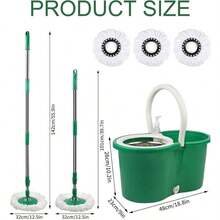 360° Rotating Spin Mop & Bucket With Wringer, Floor Cleaning System With Extended Long Handle, Equipped With Multiple Microfiber Mop Refills, Portable Household Cleaning Tool For Indoor Hard Floor Washing - màu xanh lá - Xem 3