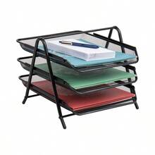 3-Tier Metal Desktop Paper Organizer Tray, Sturdy Silver File Storage Rack, 11.5"*13.75"*10" Space Saving Design, Heavy Duty Office Document Sorter For Desk Workspace Tidy - Black - View 5