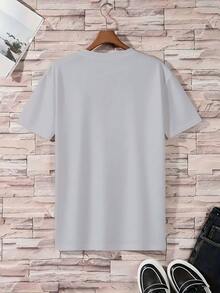 Bộ đồ ngủ nam cỡ lớn | Áo tay ngắn cổ tròn và quần short cạp chun kiểu dáng thường ngày | Vải dệt kim polyester mềm mại, thoáng khí, dáng rộng | Chúc ngủ ngon! Họa tiết sao và trăng in trên nền vải, thiết kế thường ngày. - Màu xanh bụi bặm - Xem 3