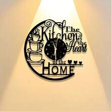1pc "Kitchen Is The Heart Of The Home" Metal Flat Wall Clock Decor - Modern Farmhouse Kitchen Decoration With Stacked Coffee Cups And Teapot Shaped Hollow Static Hands, Suitable For Home, Cafe, Restaurant - Easy To Install Hardware Valentine's Day Decor - Black - View 9