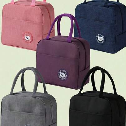 1个装防漏加厚铝箔保温可重复使用小熊印花午餐手提袋，适用于工作、学校、教师户外野餐、露营、旅行 - 送给女士、男士的教师节、生日、节日礼物，保冷袋，便携式午餐盒