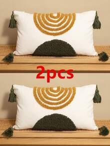 1/2 chiếc vỏ gối trang trí hình bán nguyệt thêu nhung, chất liệu vải cotton canvas, kiểu dáng Bắc Âu có tua rua, thích hợp cho phòng ngủ, phòng khách, ghế sofa, các dịp lễ hội, sinh nhật, tiệc tùng, mọi mùa, kích thước 30*50cm, 45*45cm (không kèm ruột gối) - màu xanh lá - Xem 13