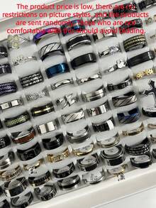20/40/60/80pcs Wholesale Fashion Stainless Steel Roman Embossed Matte Decorative Ring Set, Assorted Designs, Sizes, And Colors, Sent Randomly, Based On Actual Items (No Boxes) - Multicolor - View 1