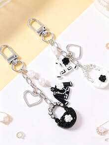 1个串珠心形钥匙扣，1个手提包钥匙扣，女孩包包挂件 - 彩色 - 查看 2