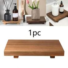 Organizador de bandeja de base de madera de 7.8" x 5.3", estante de almacenamiento de maquillaje, estante de baño, plato de jabón de cocina, soporte de madera estilo granja ajustable, adecuado para tocador, baño, decoración de encimera de cocina, exhibición de plantas, velas y jarrones - Multicolor - Ver 7