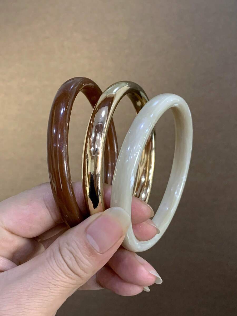 三件套优雅复古手链，时尚简约设计，适合休闲佩戴，女士时尚饰品，亚克力材质，无镶嵌，适合全年日常及派对场合佩戴。（最高品质）（购买前请测量您的手掌尺寸，以确保尺寸合适） - 彩色 - 查看 1