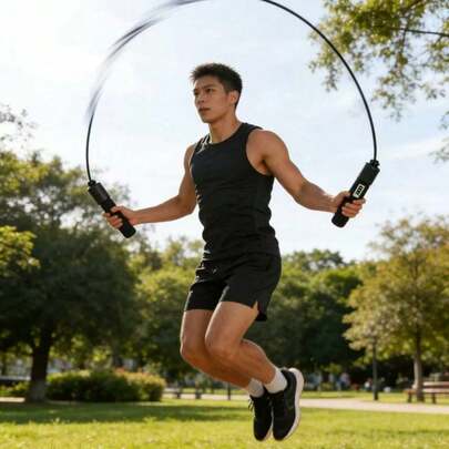 1pc Counting Jump Rope, Professional Partner For Efficient Fat Burning And Precise Training! Accurately Records Jump Counts, Making Every Training Session Data-Driven. High Elastic Steel Wire Core With Wear-Resistant PVC Exterior