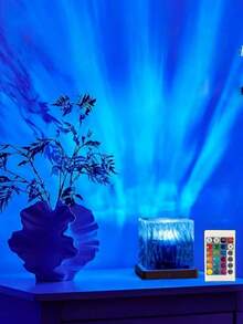 1pc 16-Color Water Wave Projection Night Light, Glowing Cube Crystal Lamp With Touch/Remote Control, Suitable For Home, Office, Bar, Underwater Night Scene Decor, Atmosphere Lighting - Multicolor - View 7