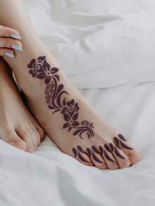 Hana Hand-Drawn Hollow Floral Tattoo Stencil - Sexy Floral Pattern, Suitable For Hands, DIY Painting, Ink, Reusable Mandala Design Template Stickers, Suitable For Women Body Party Makeup - Black - View 5
