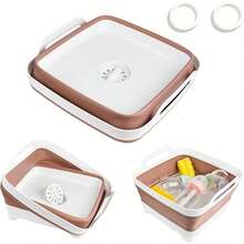 2.4 Gallon Collapsible Wash Basin With Drain Plug, Foldable Kitchen Sink For Baby Bottles, RV Camping, Space-Saving Dish Tub (Gray) - Cà phê sữa - Xem 7