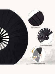 1-4把大号折叠手扇 - 武术扇 - 清凉手持折叠扇，女士手扇，可折叠 - 嘉年华扇 - 大号折叠扇 B | 尼龙复古风扇，适合中国功夫太极舞，圣诞礼物，最佳生日礼物 - 彩色 - 查看 5