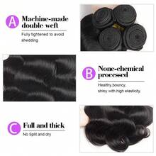 Body Wave Brazilian Human Hair Bundles Unprocessed Virgin Hair Weave Extensions 28 30 32 Inches Human Hair Extensions - Natural Black - View 4