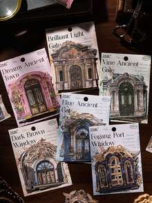 10pcs/Pack Gilded Porch Series Scrapbooking Stickers, Diverse Styles Suitable For Various Scenarios, Vintage Window & Door Themed, Self-Adhesive, Ideal For Journaling, Office & School Supplies, Back To School Scrapbook Supplies - A - View 9