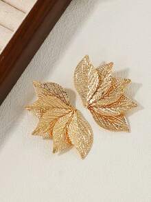 Sophisticated Luxury Earrings With An Exaggerated Leaf Texture For Women, Modern And Versatile, Elegant Flower Earrings. - 金色 - 查看 5