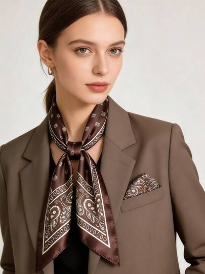 1条经典藏蓝色佩斯利印花缎面方巾，四季皆宜，适合日常出行、旅行、婚礼派对等场合，男女通用，可作头巾、发带、头巾，户外防晒配饰，为您的风格锦上添花。