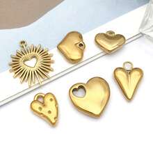 2 piezas Encantos de corazón dorado de acero inoxidable, estilo simple, colgante DIY para hacer collares, pulseras, aretes y joyería - Dorado - Ver 5