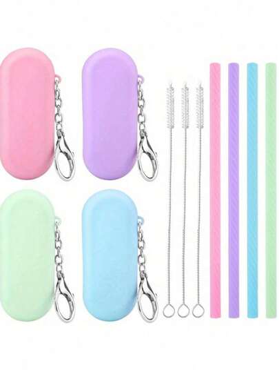 3pcs Reusable Silicone Straws With Storage Box - Foldable Portable Drinking Straws Suitable For Travel And Parties