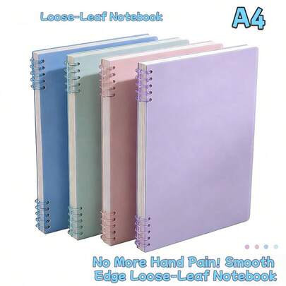 A4 Aesthetic Loose-Leaf Notebook, 60 Pages (120 Sheets), Large Ruled Lines, Soft & Durable PP Cover, Bleed-Proof Thick Paper, Suitable For Study, Work And Daily Journal