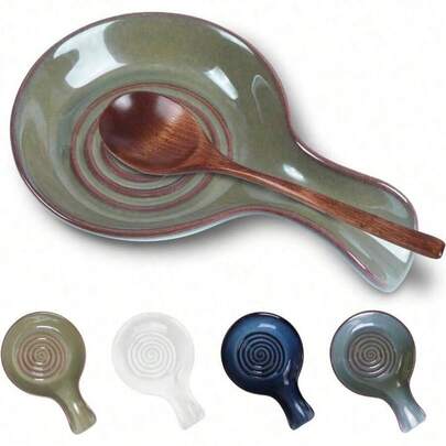 1 pieza Reposaespátulas de cerámica para la cocina, resistente al calor, soporte para utensilios de encimera, soporte para cucharas de café, apto para lavavajillas, color azul
