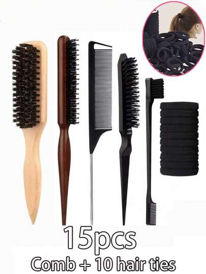 15/1 pieza Alisadores de cerdas para crear peinados de cola de caballo suaves, alisar el frizz y el cabello rebelde, controlar el nacimiento del cabello, con peines invertidos de punta ancha y peines esponjosos, que facilitan la división del área y la costura. Herramientas, productos y accesorios esenciales para el cuidado del cabello en salones y viajes de belleza