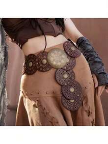 1 pieza Hebilla de anillo de metal de cobre marrón Cinturón de moda redondo de PU, Cinturón de cintura ovalado de metal, Adecuado para atuendos de estilo bohemio - Marrón redondo - Ver 12