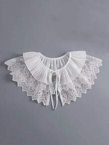 1件女士白色雪纺褶皱蕾丝边时尚披肩 - 彩色 - 查看 9
