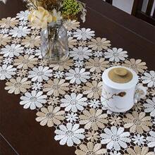 HXARTMIS 1 Peça Toalha de Mesa Elegante Bicolor Girassol Vazado em Renda, Caminho de Mesa, Retangular, Tecido de Cobertura de Mesa, Decoração Central Moderna, Bordada, Poliéster, Jardim ao Ar Livre, Sala de Jantar, Cozinha, Sala de Estar, Decoração de Café, Decoração de Feriado para Ano Novo, Casamento, Dia das Mães, Disponível em Vários Tamanhos - Café Branco - Visão 7