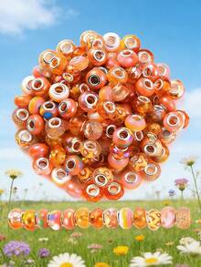 20pcs/Set Random Mixed Color Acrylic Large Hole Beads, Bracelet Spacer Beads, Necklace Jewelry Making Supplies - Pink - View 8