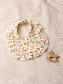 5pcs Baby Bibs, 100% Cotton Material, Ruffle Floral U-Shaped Burp Cloths, Soft & Breathable, Suitable For Newborns, Solid Color, Spring/Summer Baby Gift - Multicolor - View 5