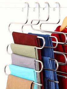 5-Tier Stainless Steel Pant Rack - S-Shaped, Non-Slip, Seamless Multi-Layer Storage Rack, Suitable For Wardrobe Storage, Ideal For Jeans And Trousers, Space-Saving, Tidy Wardrobe Arrangement, Summer Wardrobe Clothing Storage Rack - View 2