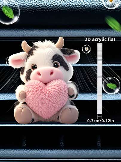 1pc Cute Cow Holding Heart "Fragrance-Free" Car Air Vent Clip, 2D Acrylic Car Diffuser, Fragrance-Free, Add Your Own Scent