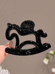 3 Stück/1 Stück 8cm schwarze, weiße, schildpattfarbene mittelgroße elegante Kunststoff Pferdekopf-förmige Haarklammern, geeignet für Alltag, Casual, Party, Pendeln, Strand, Dutt, Pferdeschwanz, Gesichtwaschen, Make-up, Accessoire Sommeroutfits Haarklammern - Verschiedenfarbig - Übersicht 9