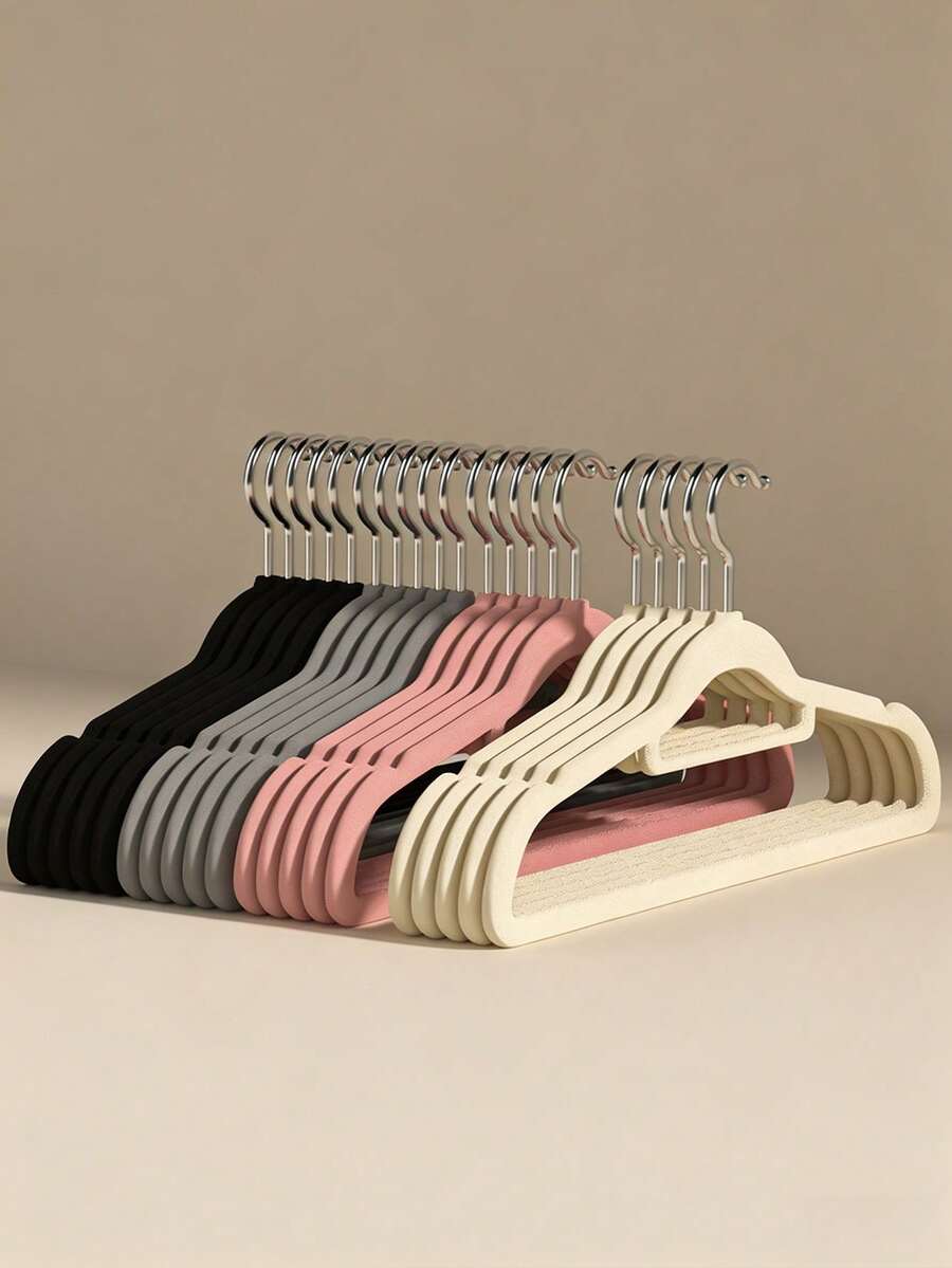 10 pièces/20 pièces, Noir/Blanc/Rose/Gris, Cintres sans couture floqués pour la maison, Porte-vêtements antidérapants, Professionnel pour l'organisation de la penderie, Rangement économe en espace, Anti-déformation durable - Taille unique - Voir 1