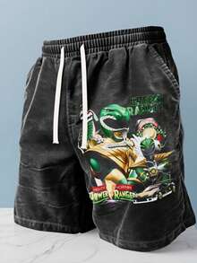 (2PC)WILD PLAY,Mens Creative Power Rangers Green Ranger Print T-Shirt Set American Vintage Full Print Streetwear Essential T-Shirt Set Men Graphic T-Shirt And Shorts Set - màu xanh lá - Xem 3