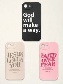 3pcs Christian Style Black/Beige/Pink Phone Cases Compatible With IPhone & Galaxy - Multicolor - View 53
