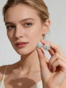 1 Đôi bông tai thời trang tối giản đính đá Cubic Zirconia tròn, kiểu dáng hiphop unisex, thích hợp đeo hàng ngày, làm quà tặng kỷ niệm, sinh nhật, ngày Valentine. - Bạc - Xem 6