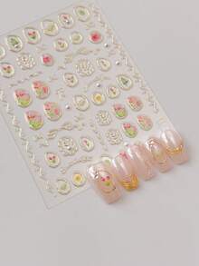 1 miếng dán móng tay hình hoa tulip màu đồng, miếng dán móng tay hình hoa ngọc trai kiểu Nhật dễ thương, decal trang trí móng tay hình hoa 5D, dụng cụ làm móng, miếng dán móng tay - Nhiều màu - Xem 2