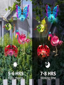 1个太阳能昆虫蝴蝶灯，LED太阳能瓢虫灯，户外太阳能吊灯，防水太阳能花园庭院装饰灯 - 适用于花园、庭院、小路、草坪、家居、阳台、节日、婚礼和派对装饰 - 暖光 - 查看 3