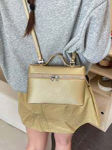 Dedoo 1 Set Women's Solid Color Litchi Grain PU Square Crossbody Bag & Wallet, Fashionable Cream Yellow - Gold - View 6