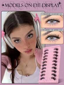 10 Pairs Transparent Short Soft 3D Faux Mink Lashes With Cat Eye Effect (JA2505) - Black - View 2