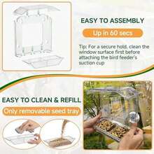 Window Bird Feeder With 4 Extra Powerful Suction Cups, Large Clear Bird Feeders For Outside With Double Seed Tray, Bird Watching For Cats, Easy To Install And Wash For Viewing & Garden Decor - / - View 5