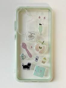 DIY可爱卡通熊猫水果透明手机壳，适用于三星Galaxy S26 Ultra/S26 Plus/S25 Ultra/S24 Ultra/S23 Ultra/S25/S24/S23 Plus/S22 Ultra，简约二合一防震硬质后盖 - 淡綠色 - 查看 5
