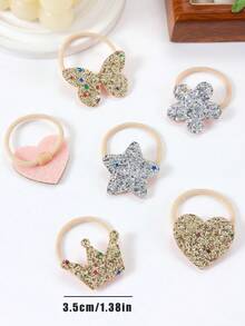 10 chiếc dây buộc tóc lấp lấp lánh vàng và bạc dễ thương, hình bướm, vương miện, hoa, sao, trái tim, chất liệu vải không dệt, phụ kiện tóc ngọt ngào cho bé gái dùng hàng ngày và dự tiệc. - Nhiều màu - Xem 5